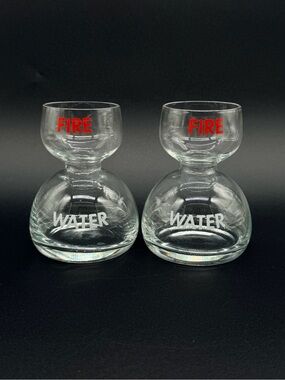 VTG 1960s West Virginia Glass Fire Water Quaffer Double Bubble Shot Glasses Pair
